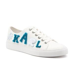 Karl Lagerfeld Paris Canvas Lace-up Sneakers w/White & Blue Appliqués Size 9.5